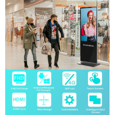 Quiosco de señalización digital ultradelgado de pie para interiores